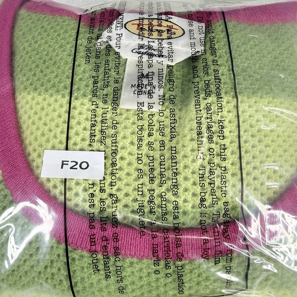 Talbots 100%Pure Cashmere Sweater Women's Sz M Green Striped Pink Trim Open Knit - Picture 14 of 14